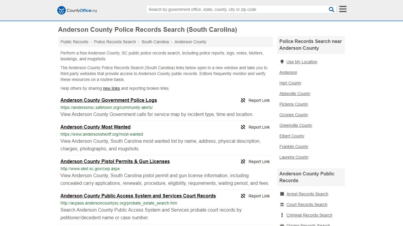 Anderson County Police Records Search (South Carolina) - County Office