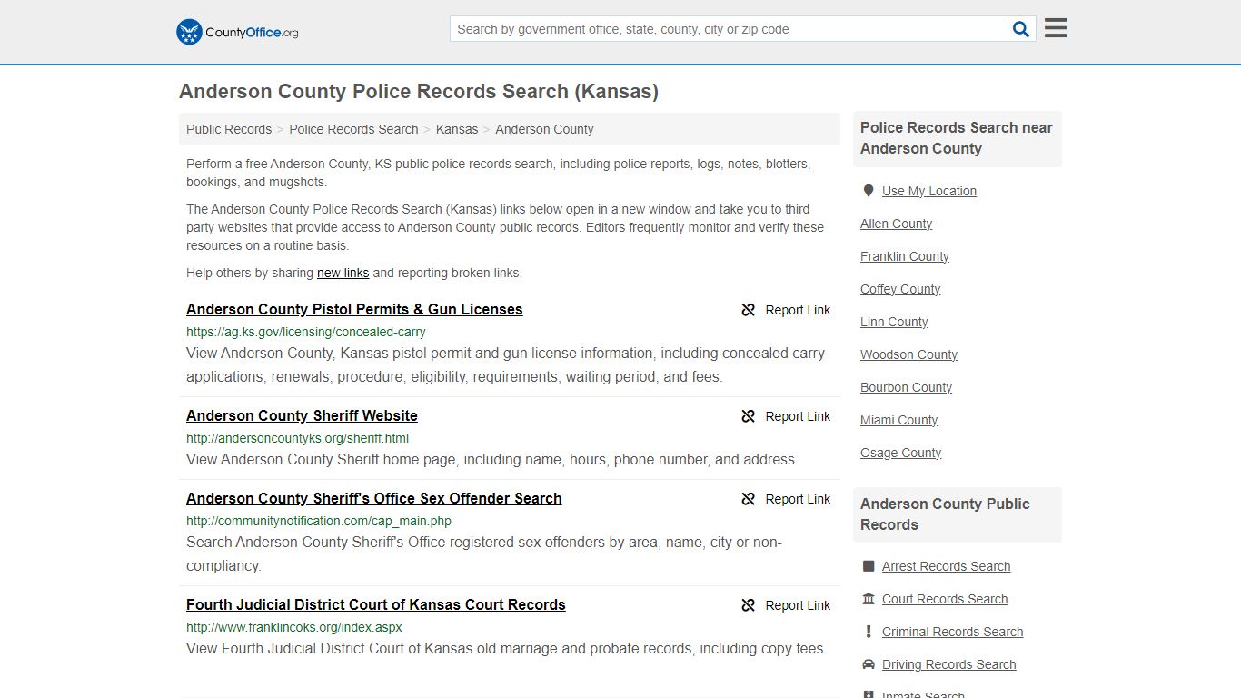 Anderson County Police Records Search (Kansas) - County Office