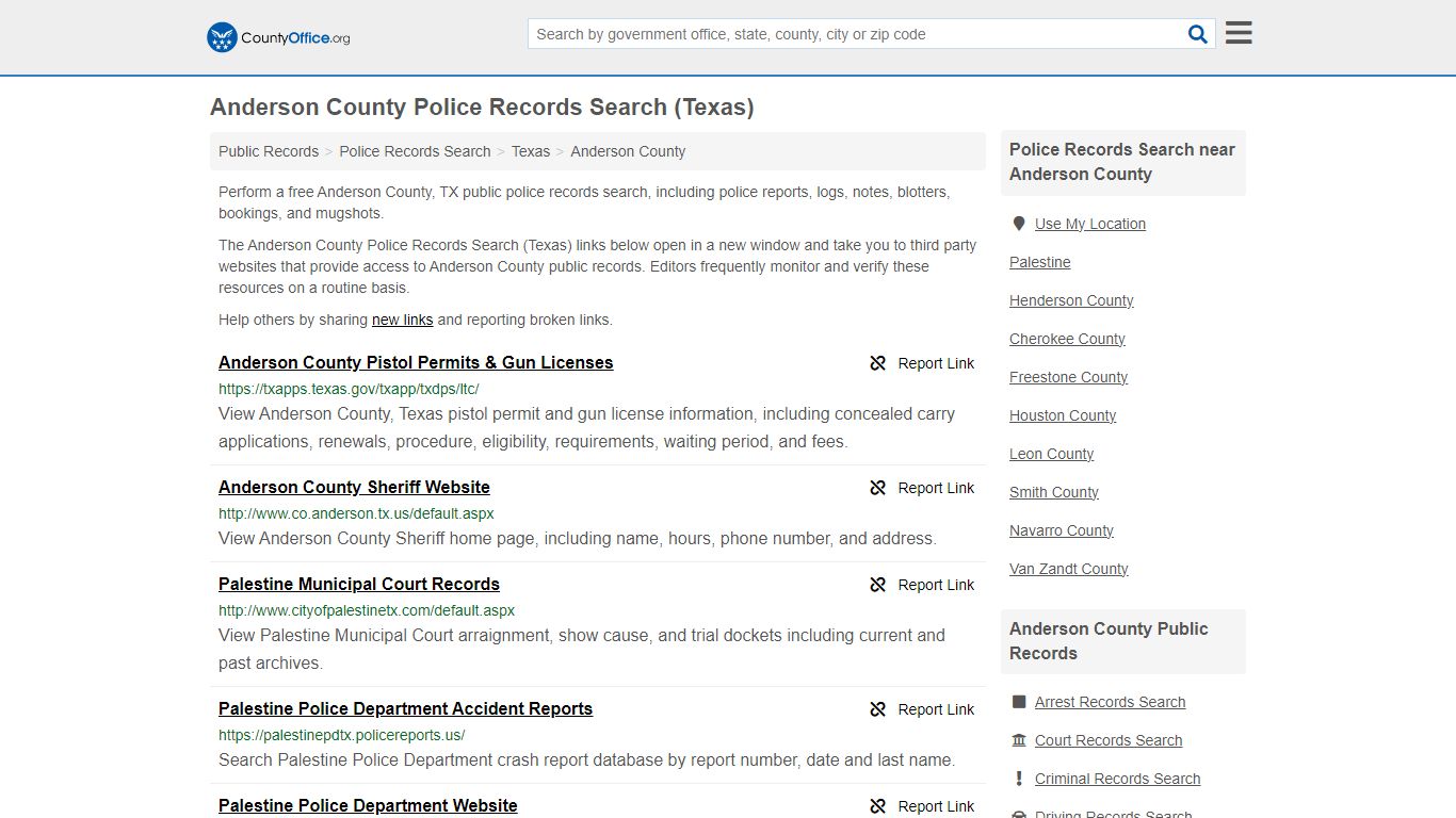 Anderson County Police Records Search (Texas) - County Office